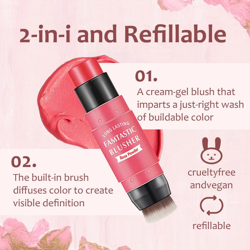 2 IN 1 Blush with Brush Korean Blusher stick | Cheek Blush with Brush | Trendy Makeup Brush with Blush | Cream Blush for girls