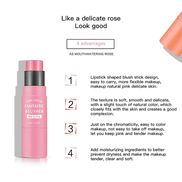 2 IN 1 Blush with Brush Korean Blusher stick | Cheek Blush with Brush | Trendy Makeup Brush with Blush | Cream Blush for girls